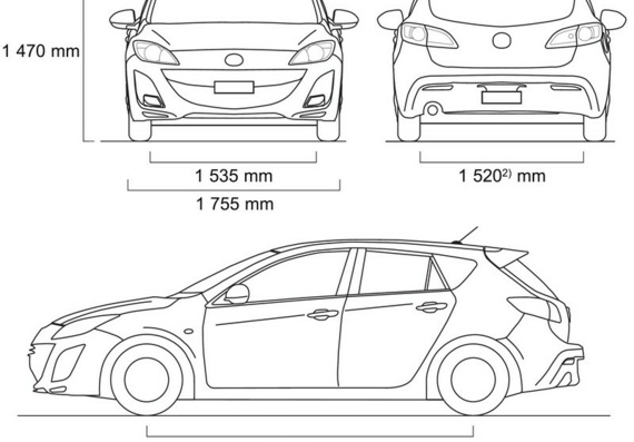 Mazda 3 (2010) (Mazda 3 (2010)) - drawings of the car